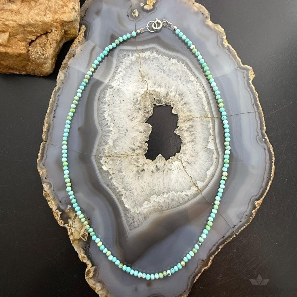 Sterling Silver Southwestern Style 3mm Faceted Turquoise Beads 17" Necklace For Women