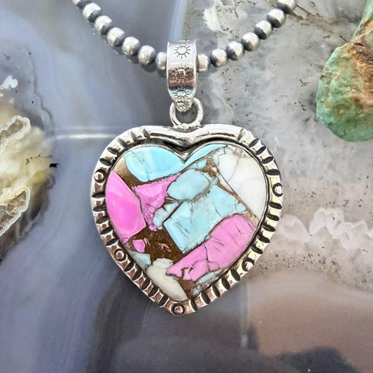 Sterling Silver Southwestern Style Cotton Candy Heart Pendant For Women