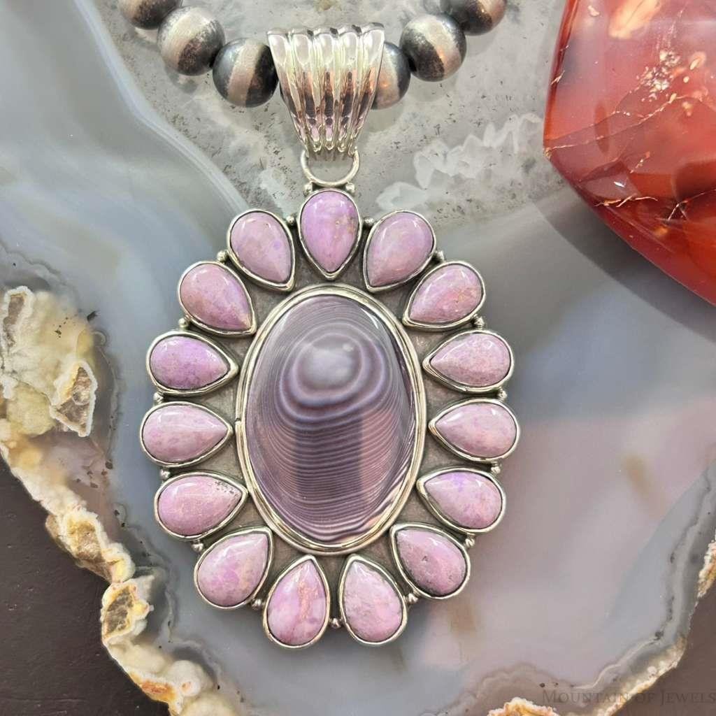 Native American Sterling Silver Wampum & Phosphosiderite Cluster Pendant For Women