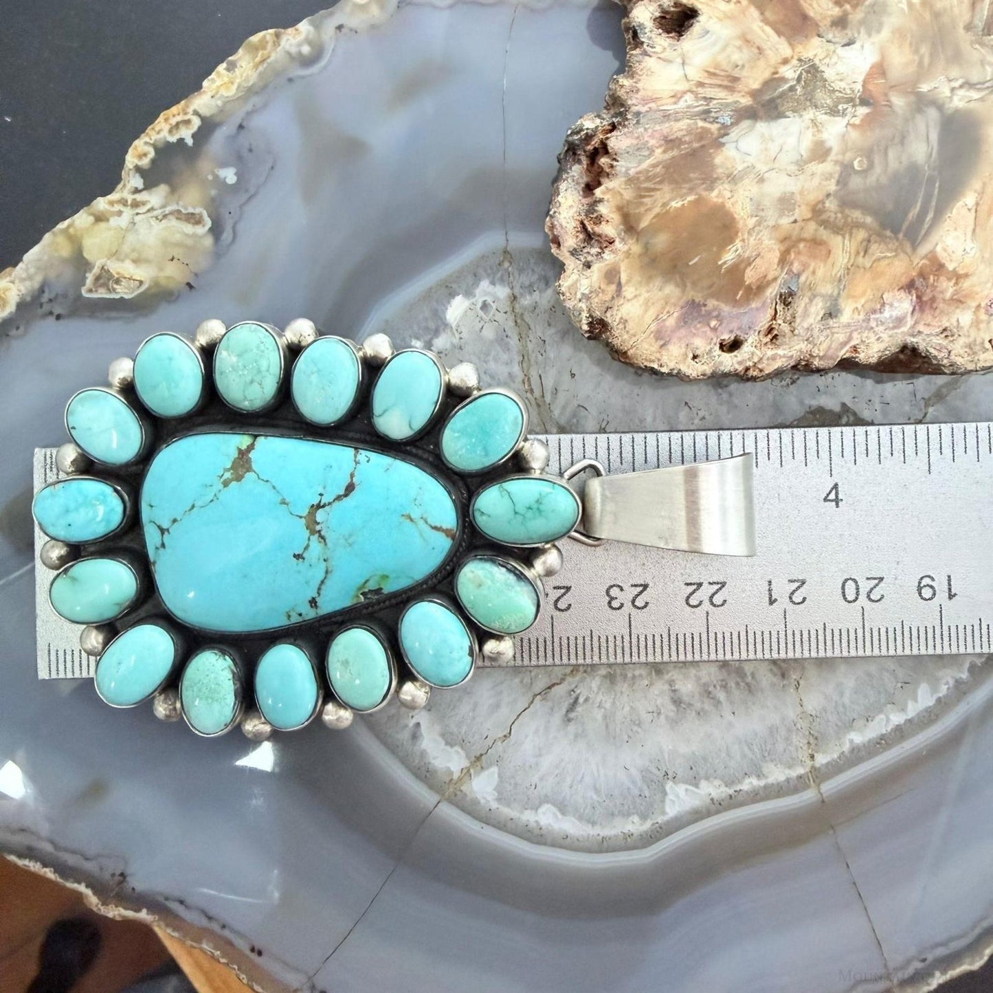Antoinette Martinez Native American Sterling Silver Kingman Turquoise Cluster Pendant For Women