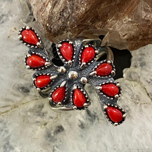 Carolyn Pollack Sterling Silver Red Jasper Cluster Decorated Ring For Women, Variety of Sizes