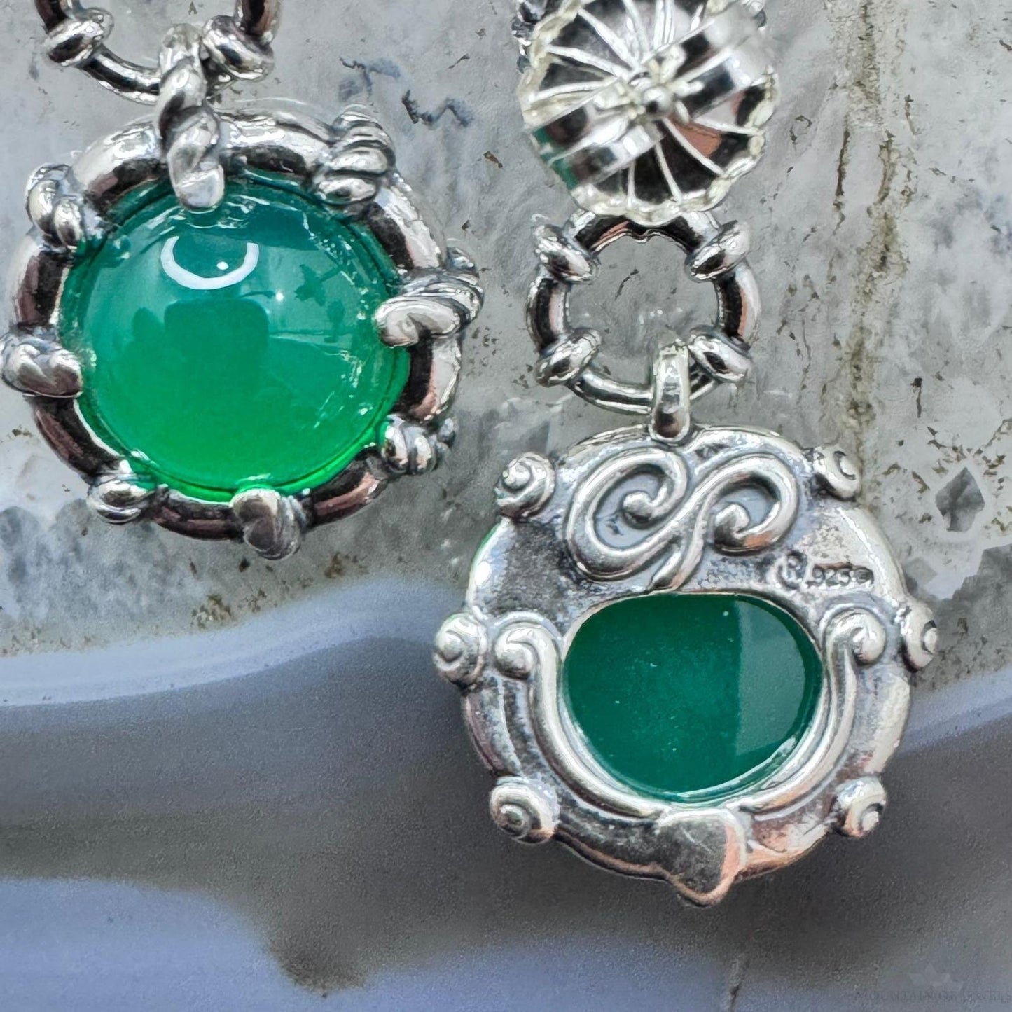 Carolyn Pollack Sterling Silver Round Jade Decorated Dangle Earrings For Women