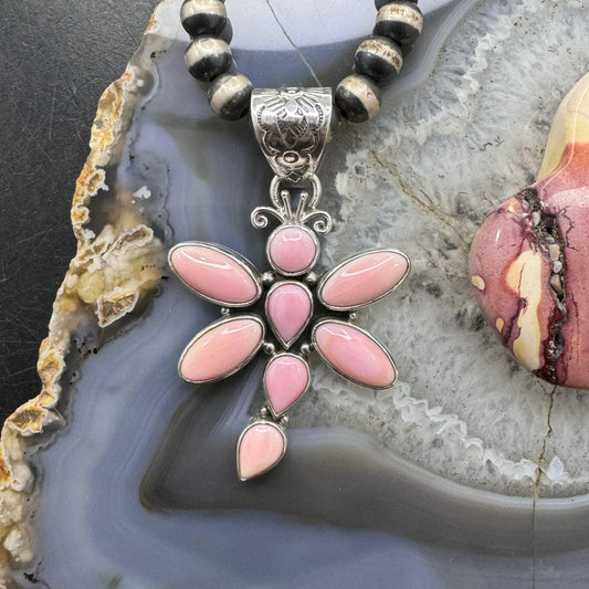 Native American Sterling Silver Pink Conch Dragonfly Pendant For Women