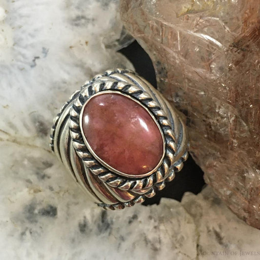 Carolyn Pollack Vintage Sterling Silver Oval Rhodonite Decorated Unisex Shield Ring