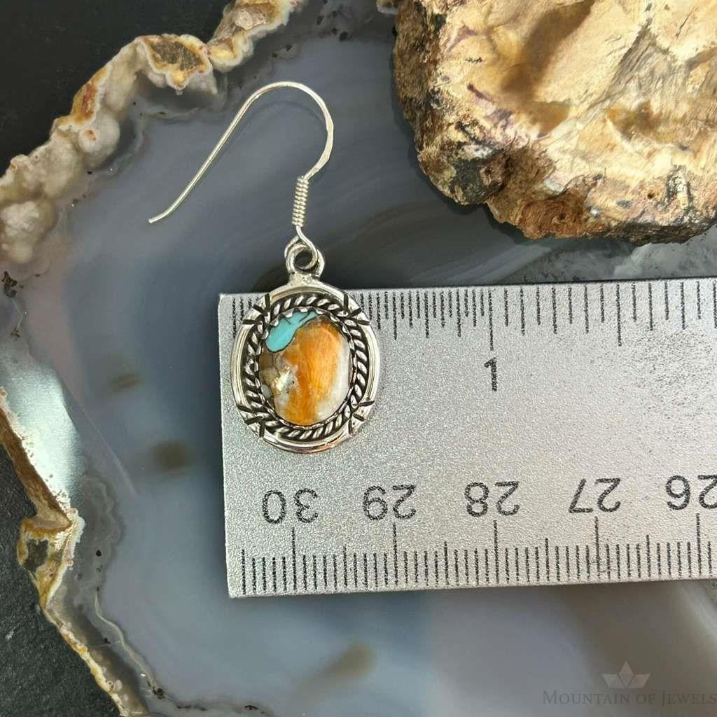 Sterling Silver Southwestern Style Spiny Oyster Turquoise Dangle Earrings For Women #6