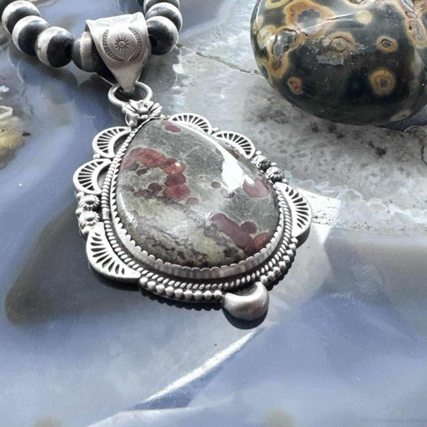 Sterling Silver Southwestern Style Elongated Teardrop Peanut Obsidian Pendant For Women