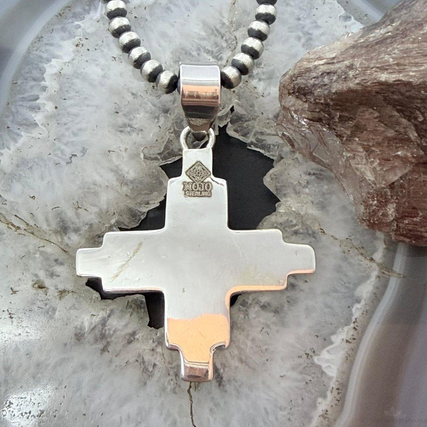 Sterling Silver Southwestern Style Oval Mohave Turquoise Unisex Zia Pendant #1