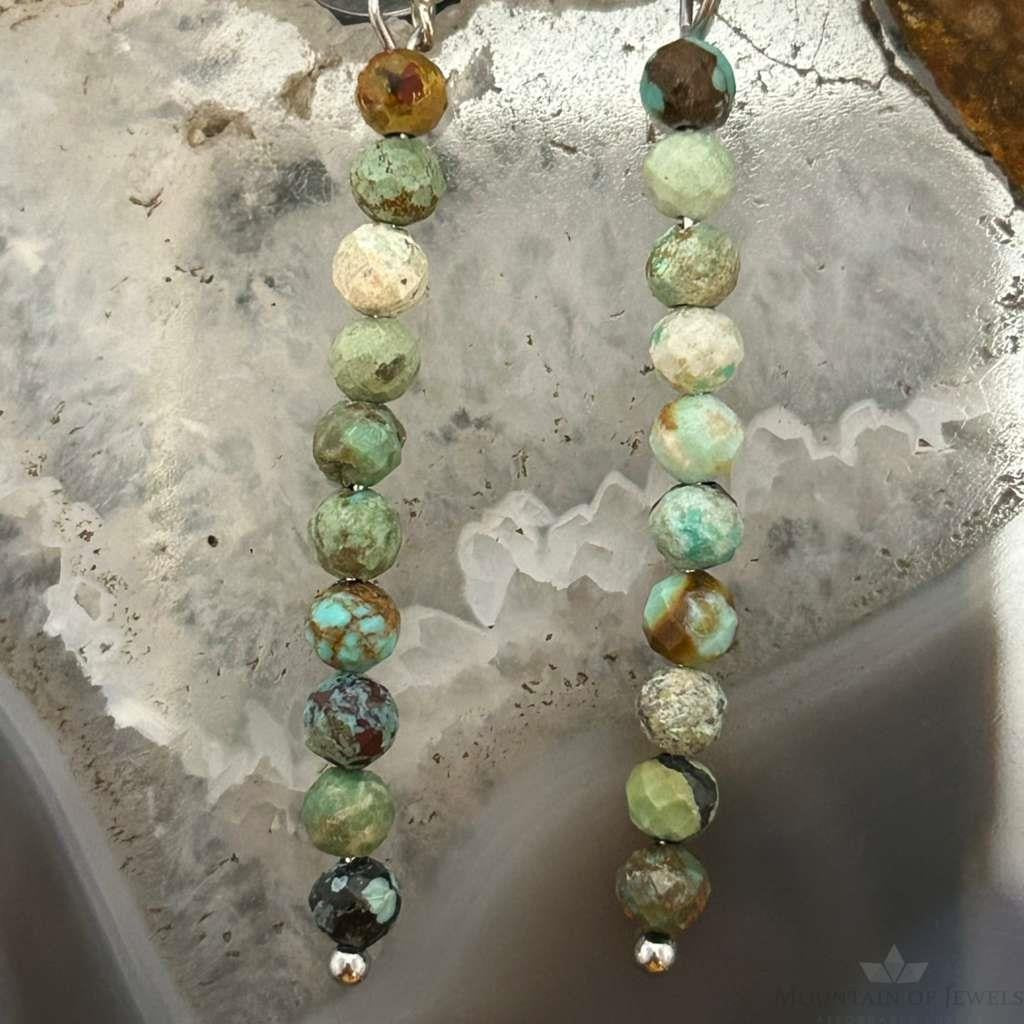 Sterling Silver Faceted Hubei Turquoise Beads Long Dangle Earrings For Women