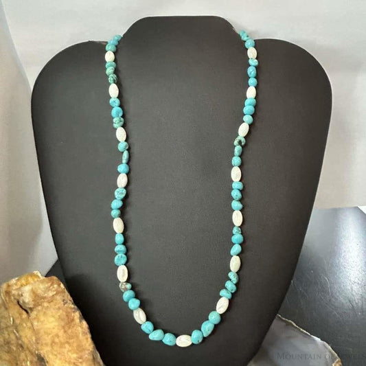 Sterling Silver 5-10mm Turquoise & 8mm MOP Beads 20" Necklace For Women