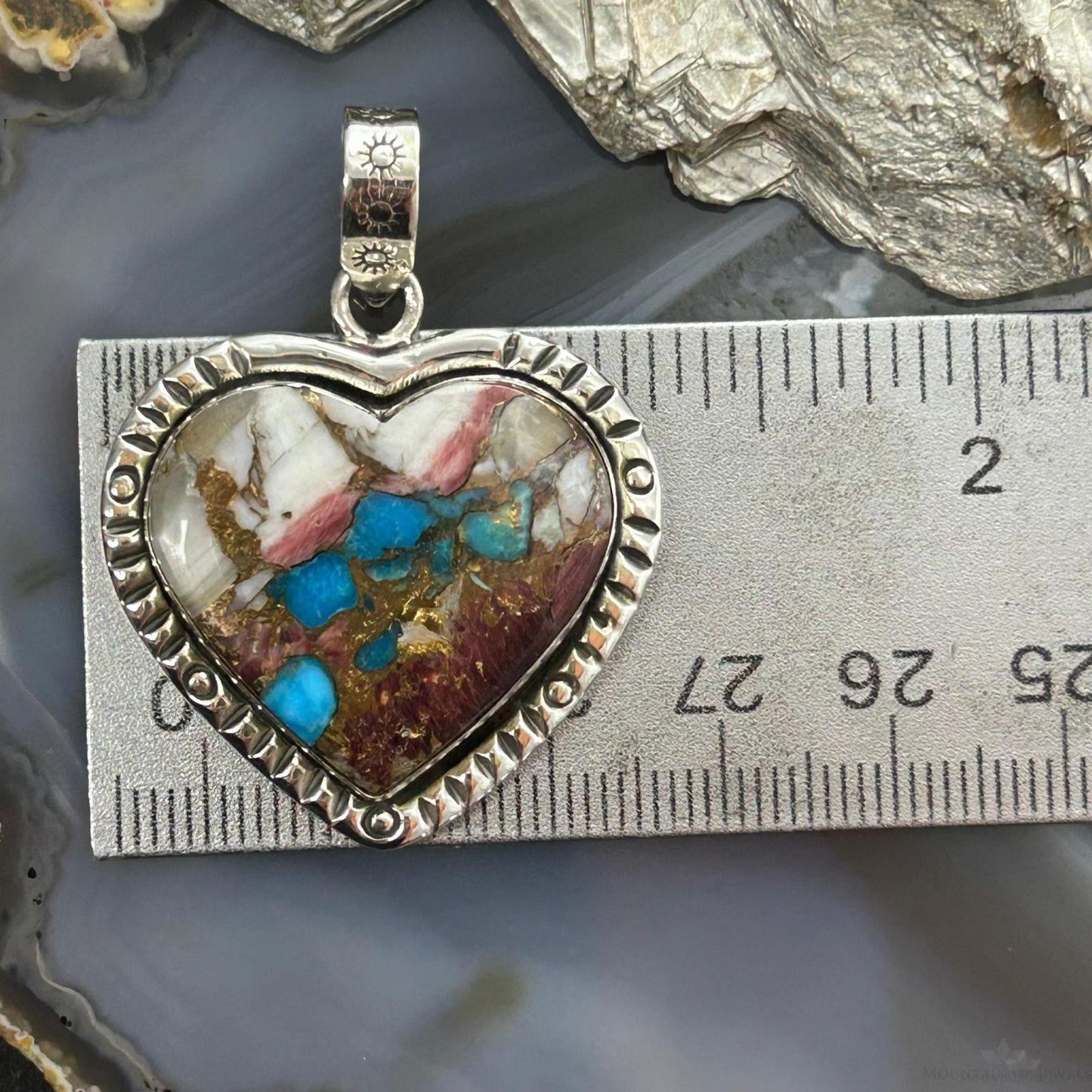 Sterling Silver Southwestern Style Turquoise Spiny Oyster Heart Pendant For Women #1