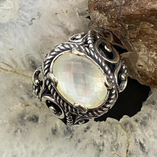 Carolyn Pollack Sterling Silver Oval Mother of Pearl & Quartz Decorated Doublet Ring For Women