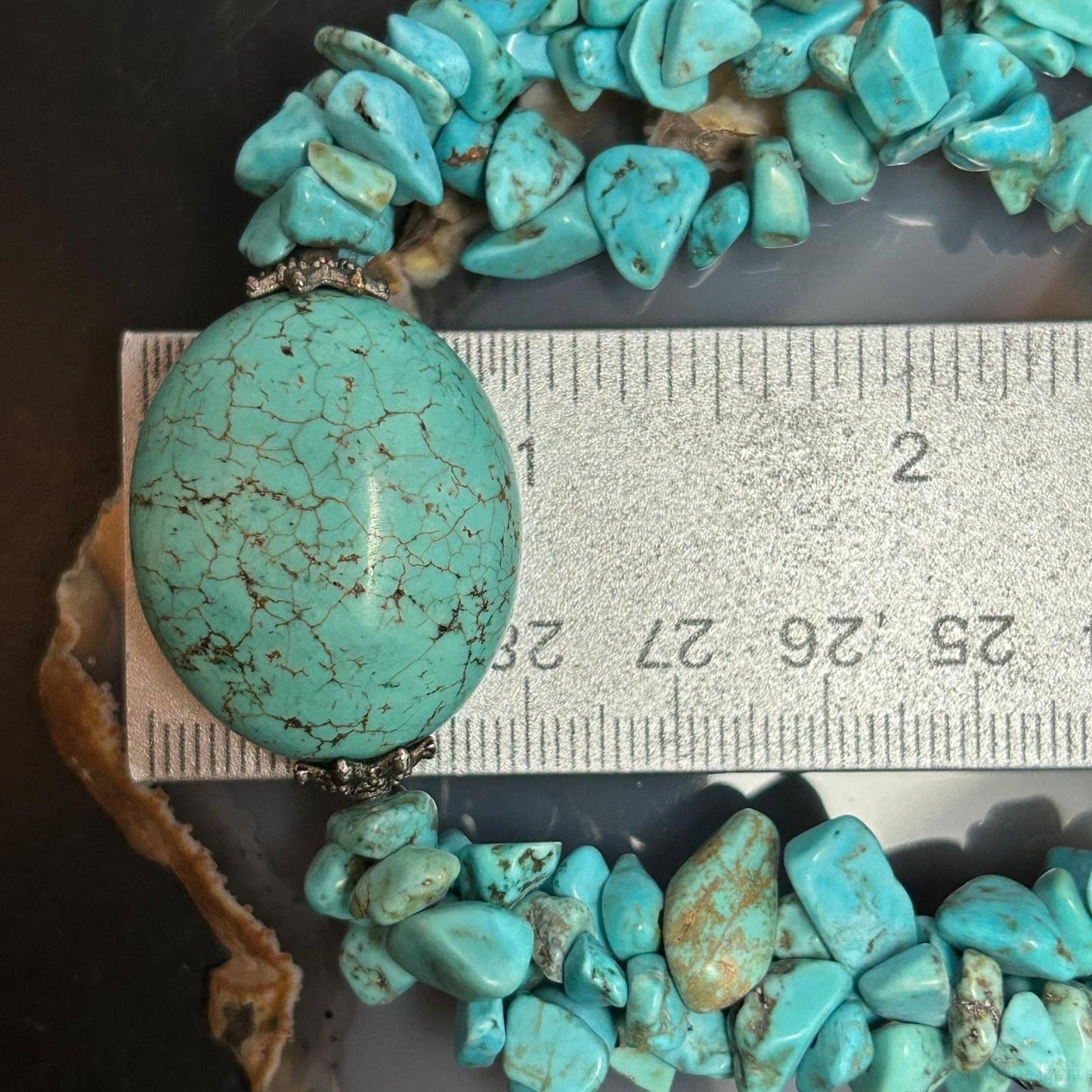 Native American Oval Turquoise Stone w/3 Strands Natural Turquoise Necklace