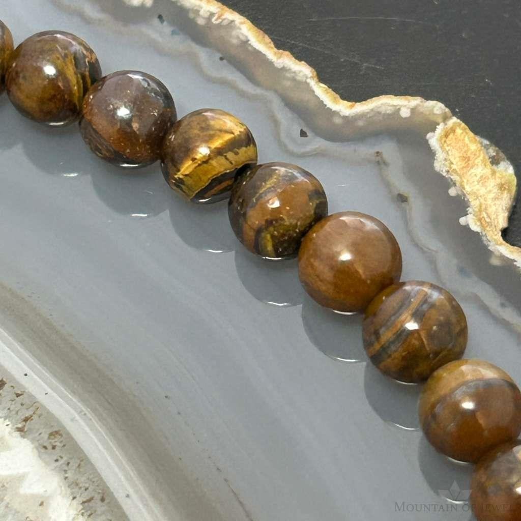 Sterling Silver 6mm Tiger's Eye Beads 16" Necklace For Women