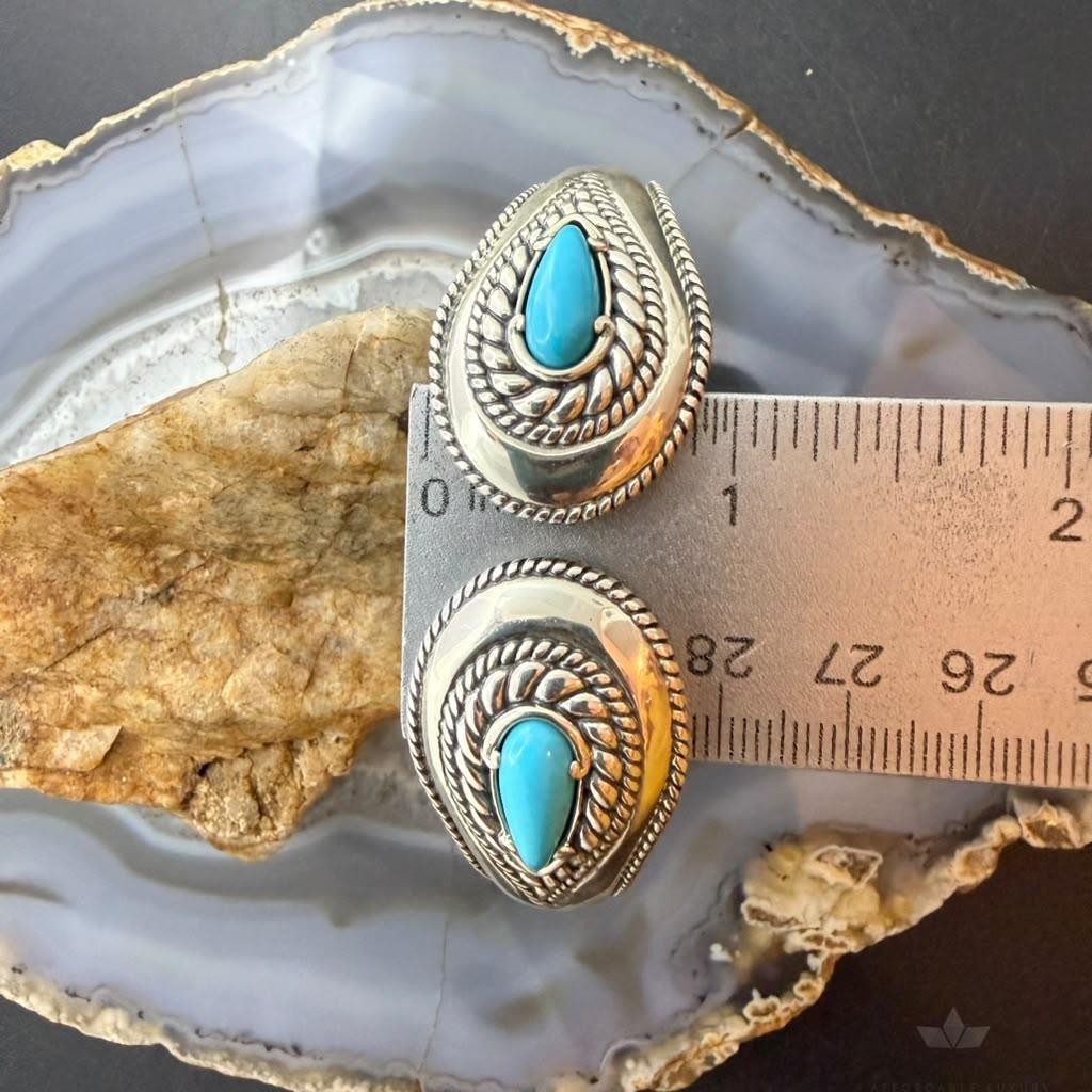 Carolyn Pollack Sterling Silver 2 Sleeping Beauty Turquoise Decorated Hinged Bracelet For Women