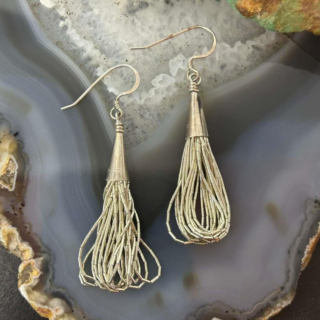 Native American Sterling Silver Liquid Silver Dangle Earrings For Women
