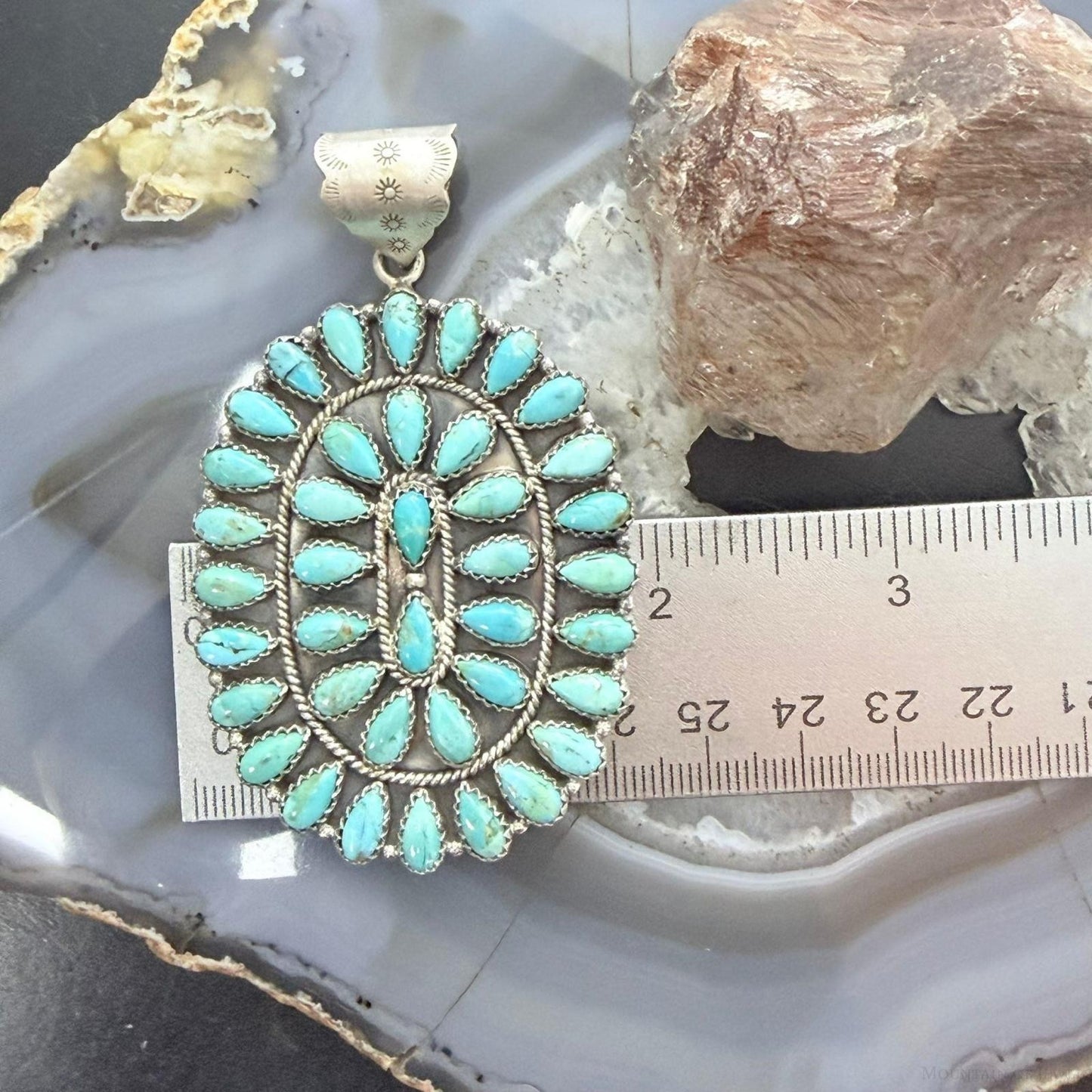 Sterling Silver Southwestern Style Turquoise Decorated Large Cluster Pendant For Women