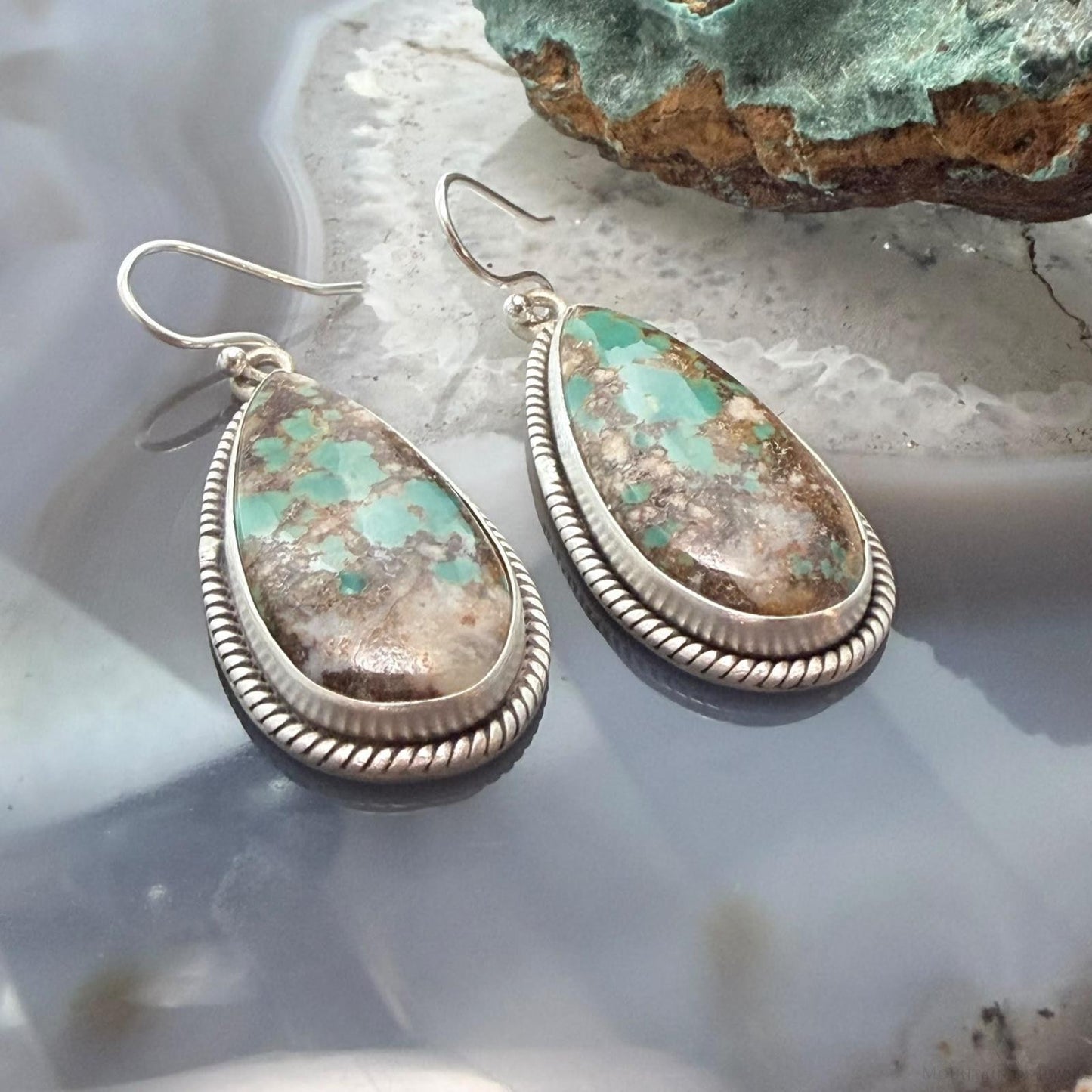 Sterling Silver Southwestern Style Teardrop Royston Turquoise Dangle Earrings For Women