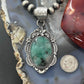 Sterling Silver Southwestern Style Oval Emerald Decorated Pendant For Women