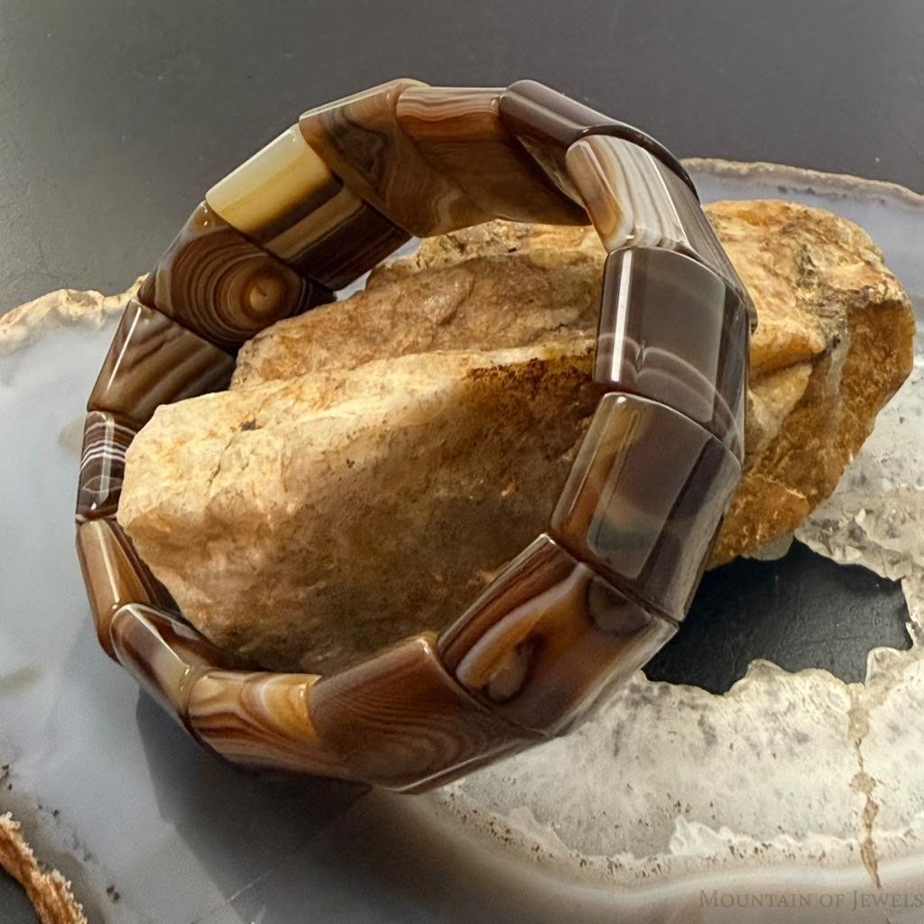 Large Rectangle Agate Beads Stretch Bracelet For Women