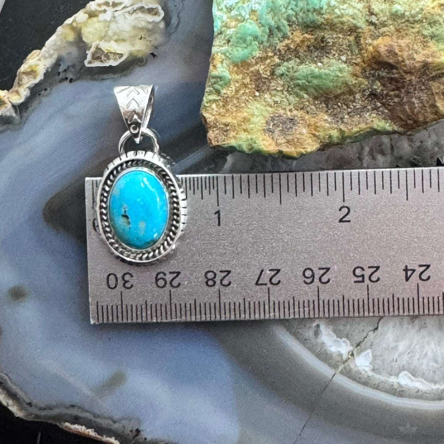 Native American Sterling Silver Oval Turquoise Decorated Unisex Pendant