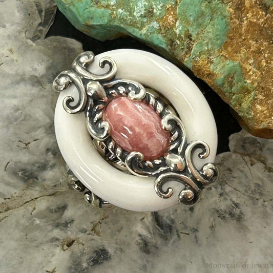Carolyn Pollack Sterling Silver White Agate & Rhodochrosite Ring Size 5.25 For Women
