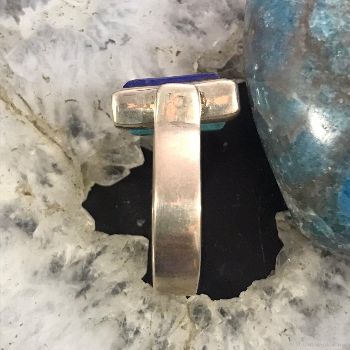 Christin Wolf Vintage Sterling Silver Turquoise & Lapis Reversible Ring 9.75 For Women