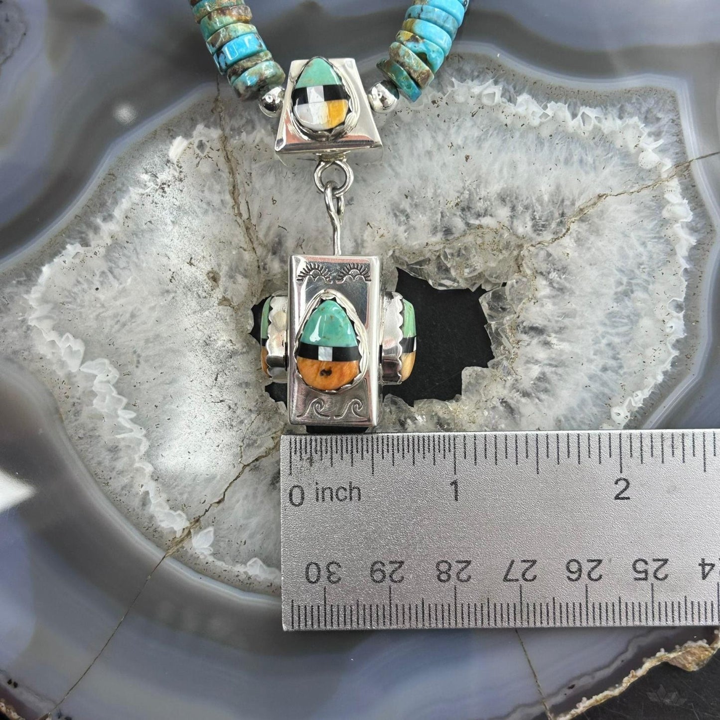 Cliffton Aguilar Santo Domingo Sterling Silver & Turquoise Beads w/Pendant 18" Necklace