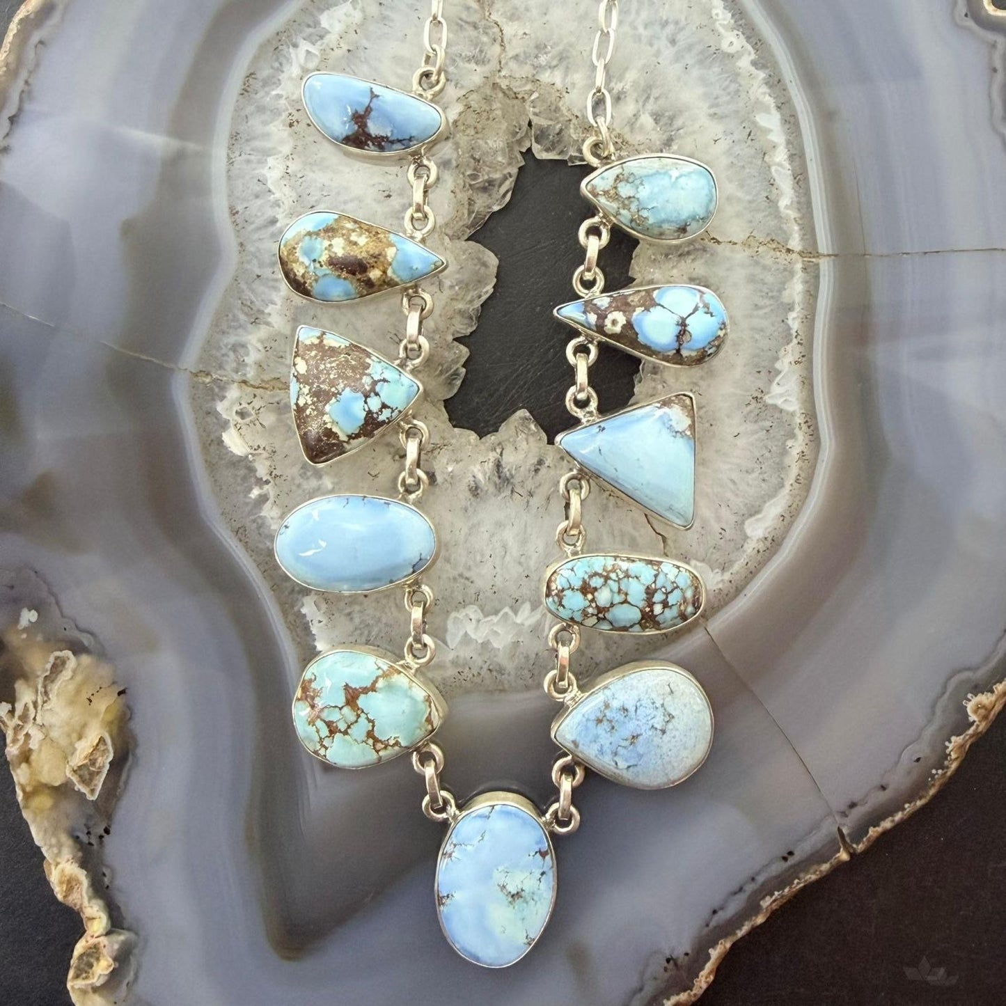 Sterling Silver Southwestern Style Multi Shape Golden Hill Turquoise Necklace For Women