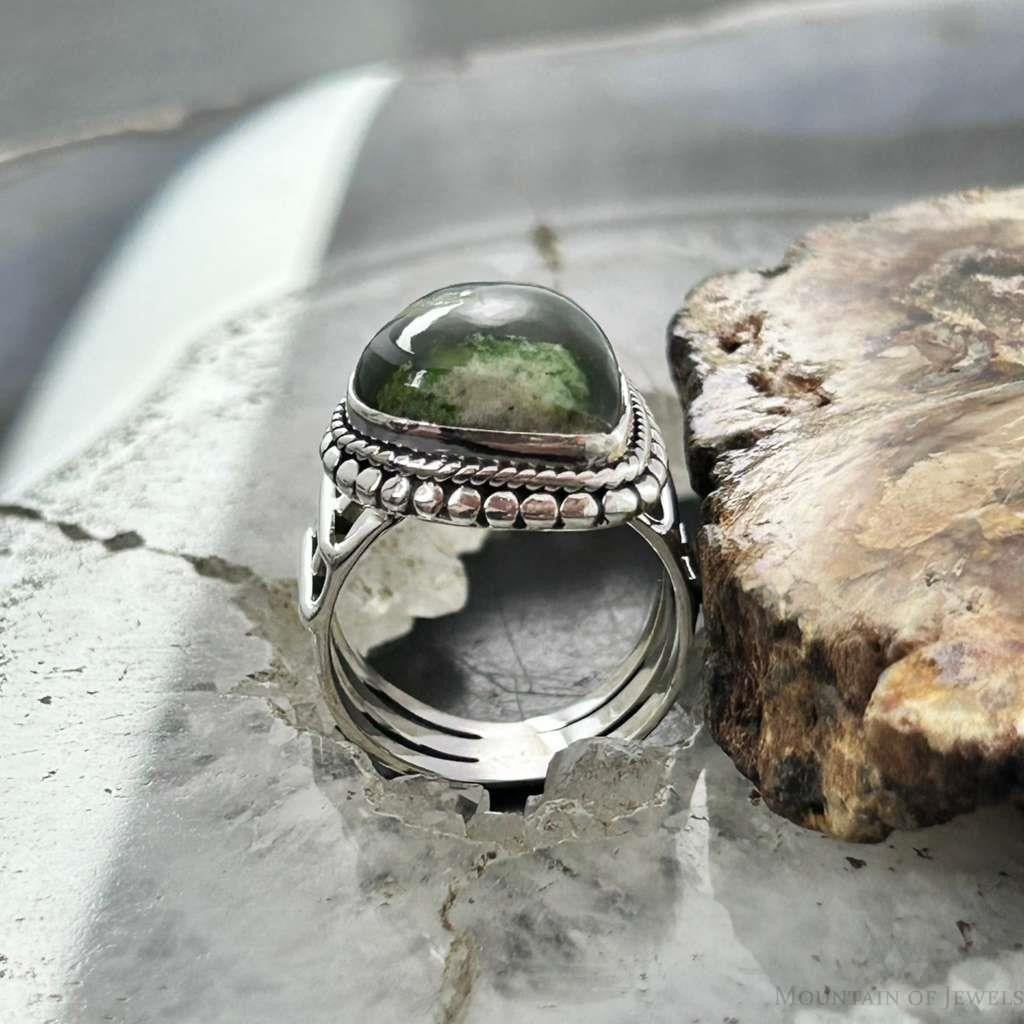 Sterling Silver Southwestern Style Rectangle Chrome Chalcedony Bar Ring Size 6.5 For Women