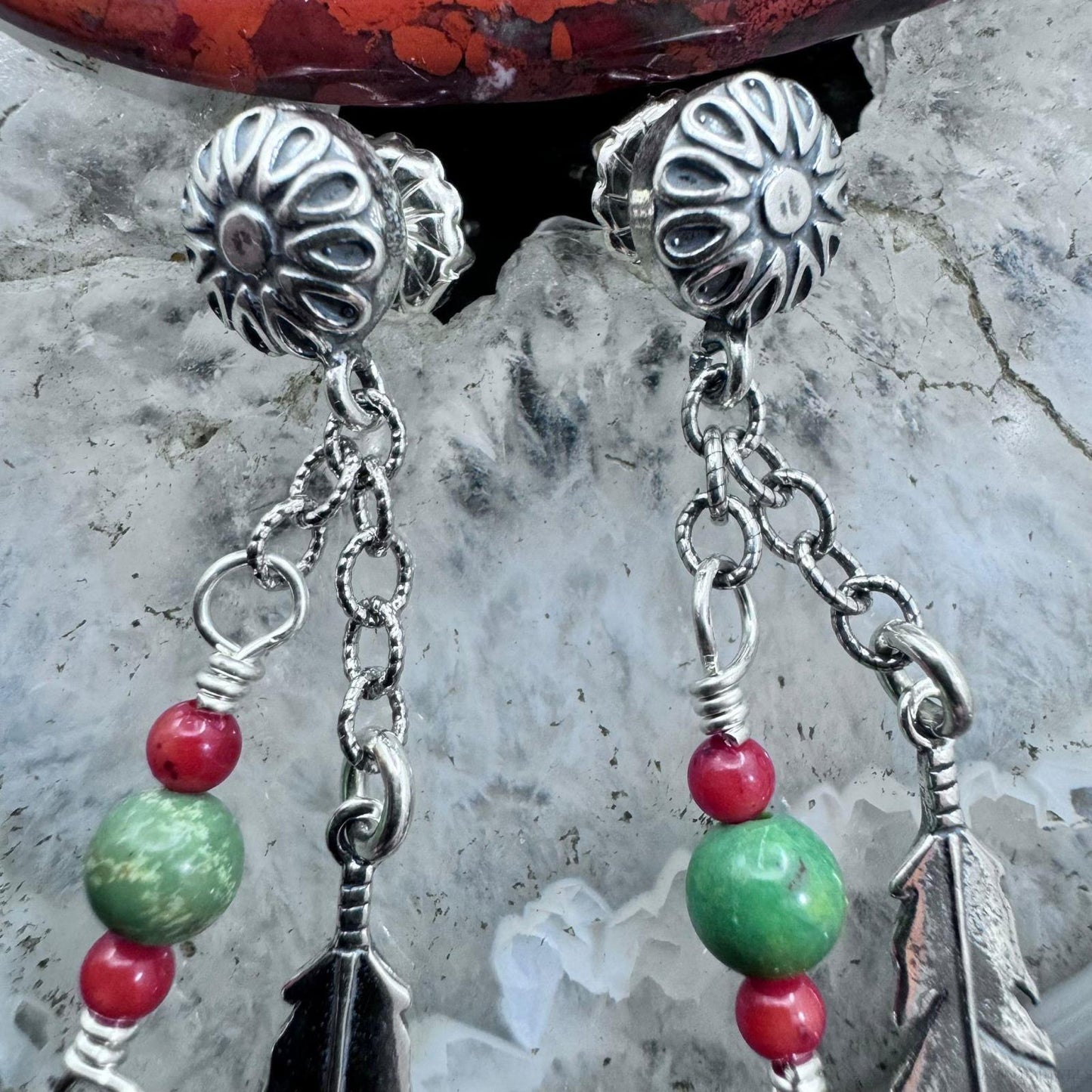 Carolyn Pollack Sterling Silver Feather & Beads Dangle Earrings For Women