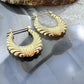 14K Yellow Gold Engraved Puff Hoop Earrings For Women