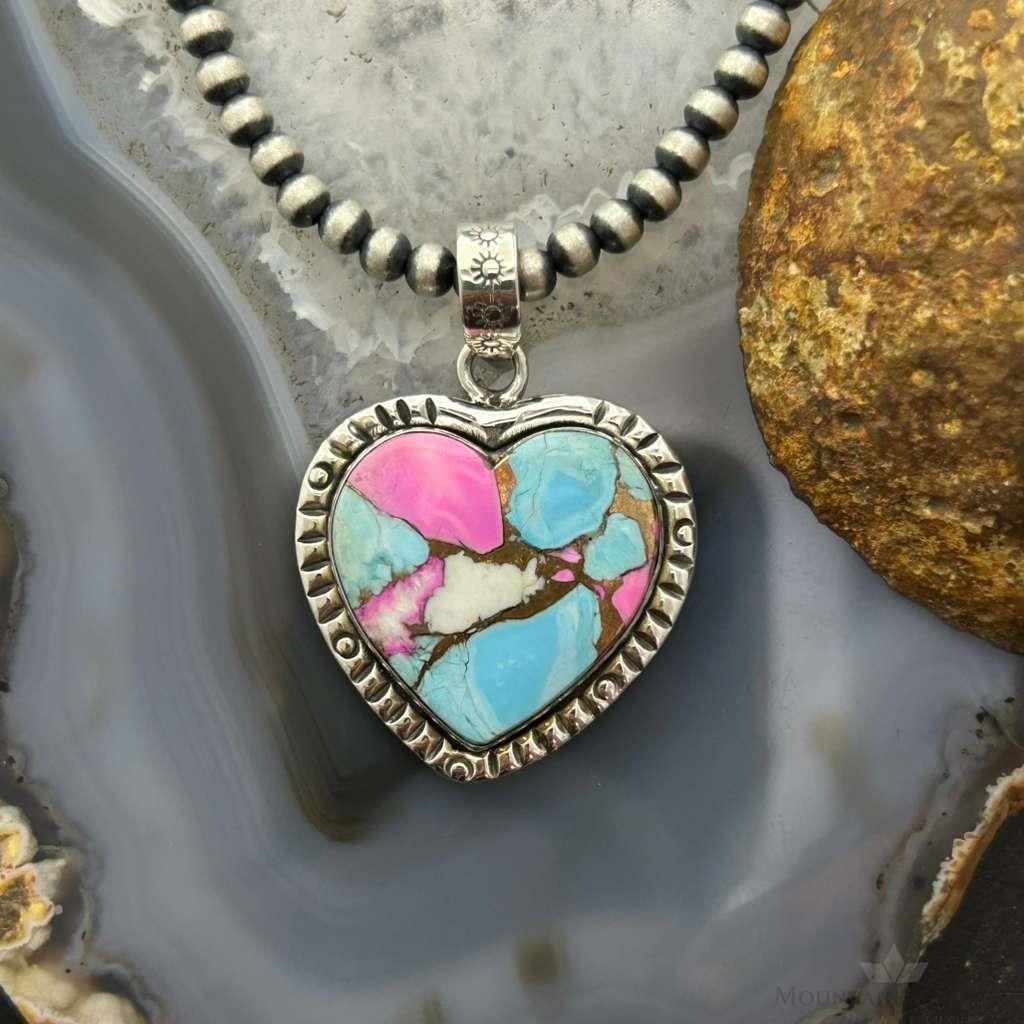 Sterling Silver Southwestern Style Cotton Candy Heart Pendant For Women #5