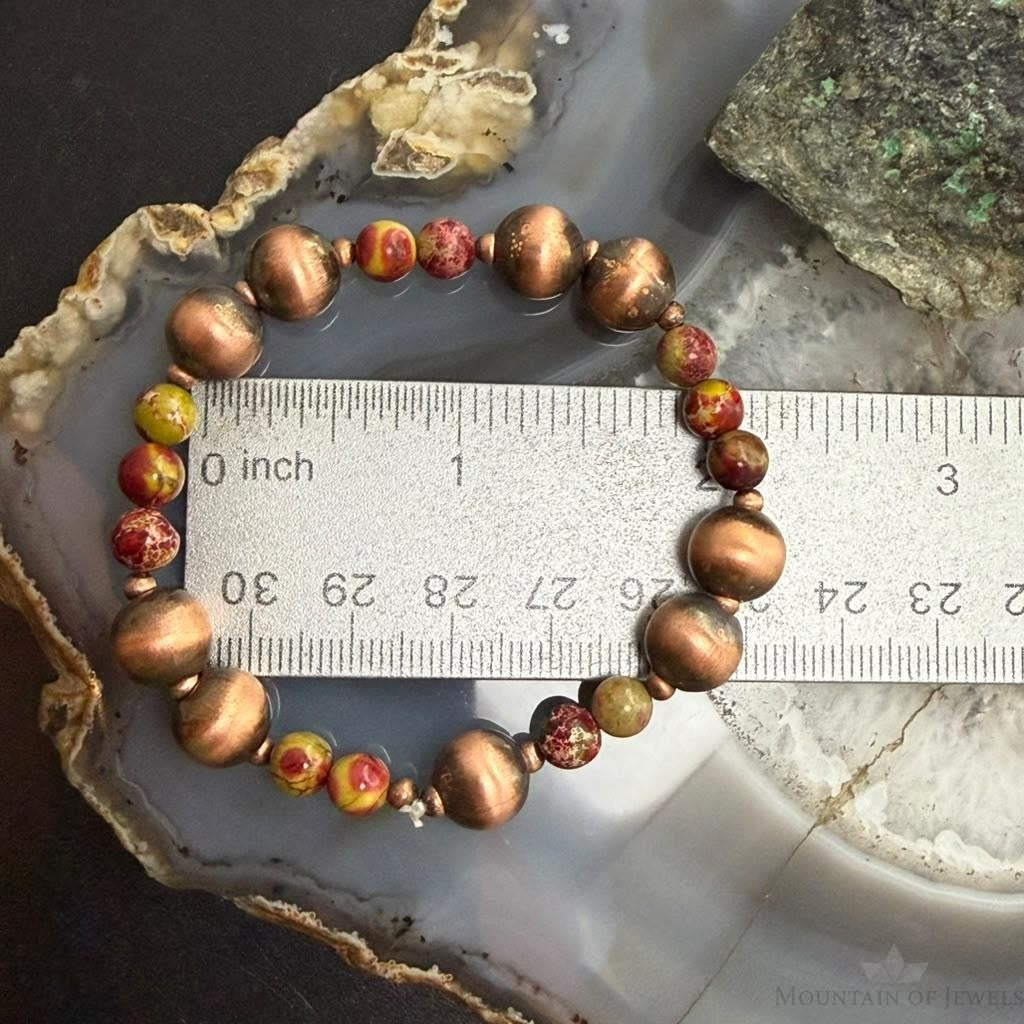 Southwestern Style 6-9.5mm Copper Navajo Pearl Beads & Sediment Jasper Stretch Bracelet For Women