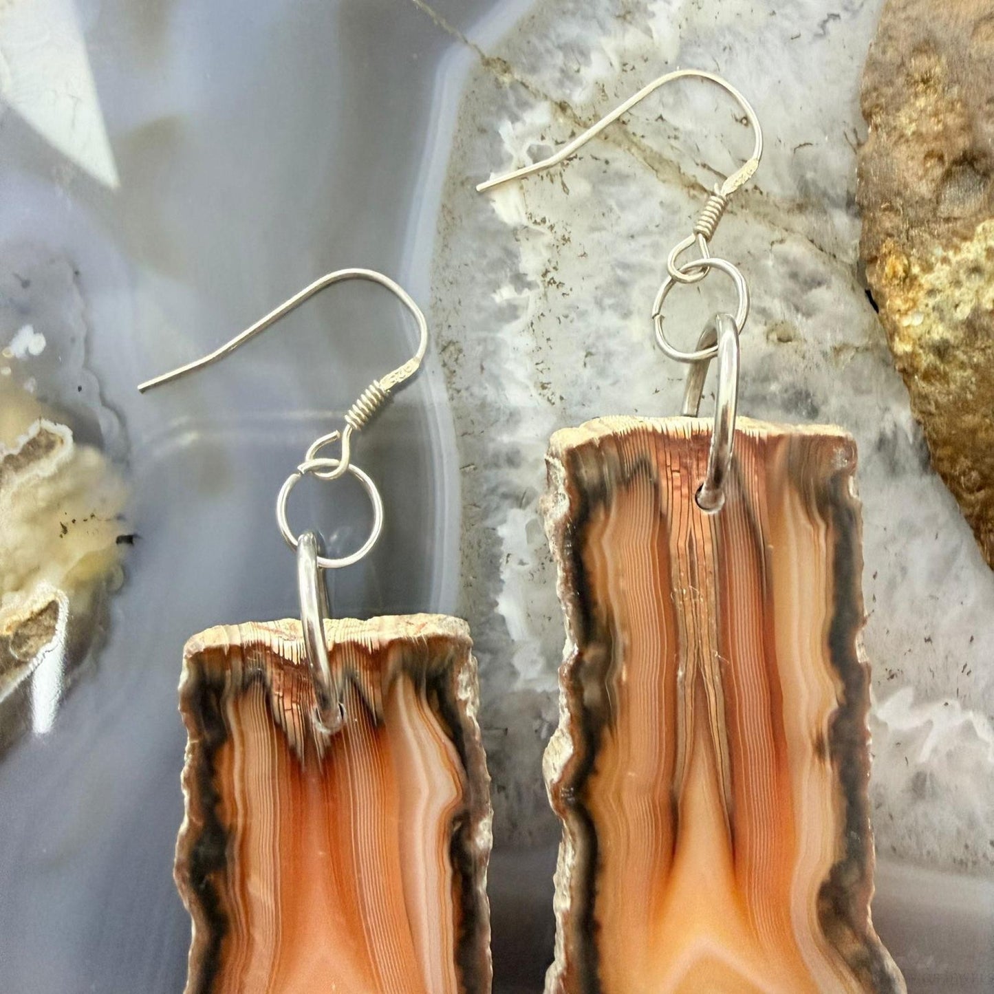 Sterling Silver Agate Slab Dangle Earrings For Women #403
