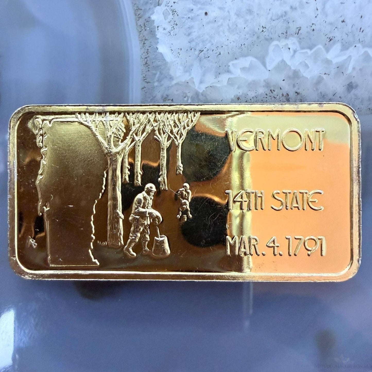 US .999 One Ounce Silver Vermont Bar w/24K Gold Plated Hamilton Mint #112825-6