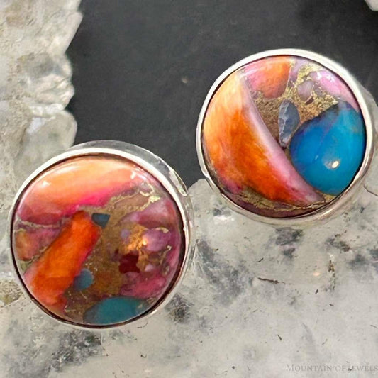 Sterling Silver Southwestern Style Rounded Spiny Oyster Turquoise Stud Earrings