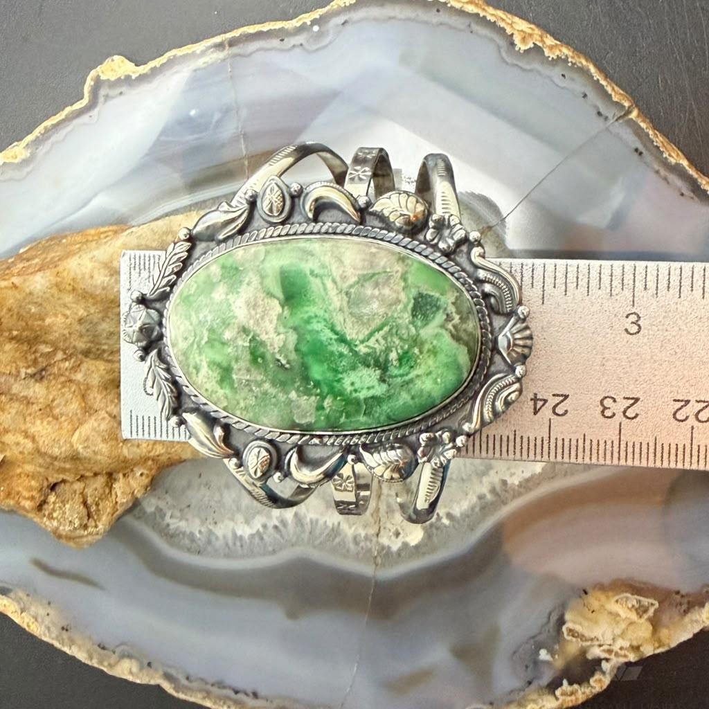 Sterling Silver Southwestern Style Large Oval Variscite Bracelet For Women