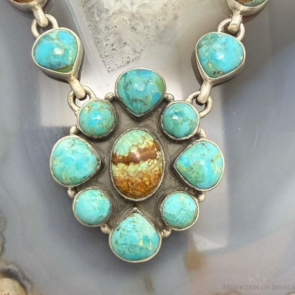 Sterling Silver Southwestern Style Turquoise Cluster 20" Necklace For Women