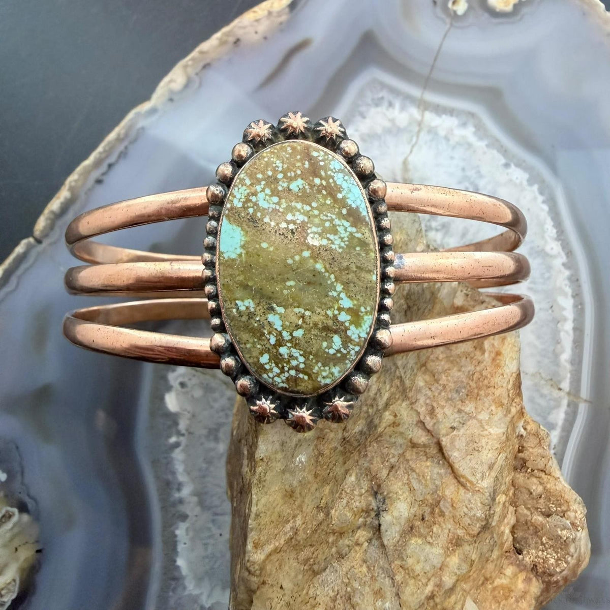 Copper Southwestern Style Turquoise #8 Decorated Cluster Bracelet For Women