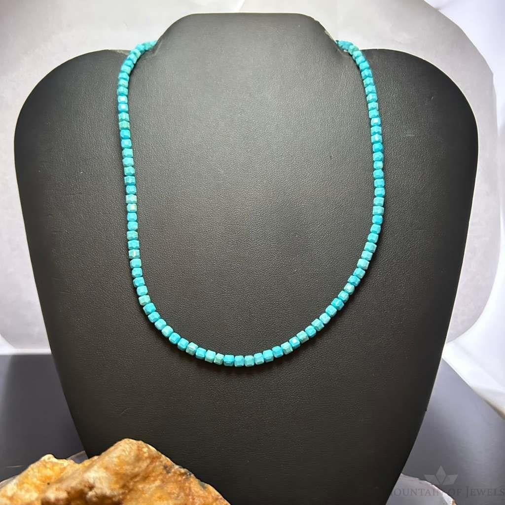 Sterling Silver 5mm Faceted Turquoise Beads 16" Necklace For Women