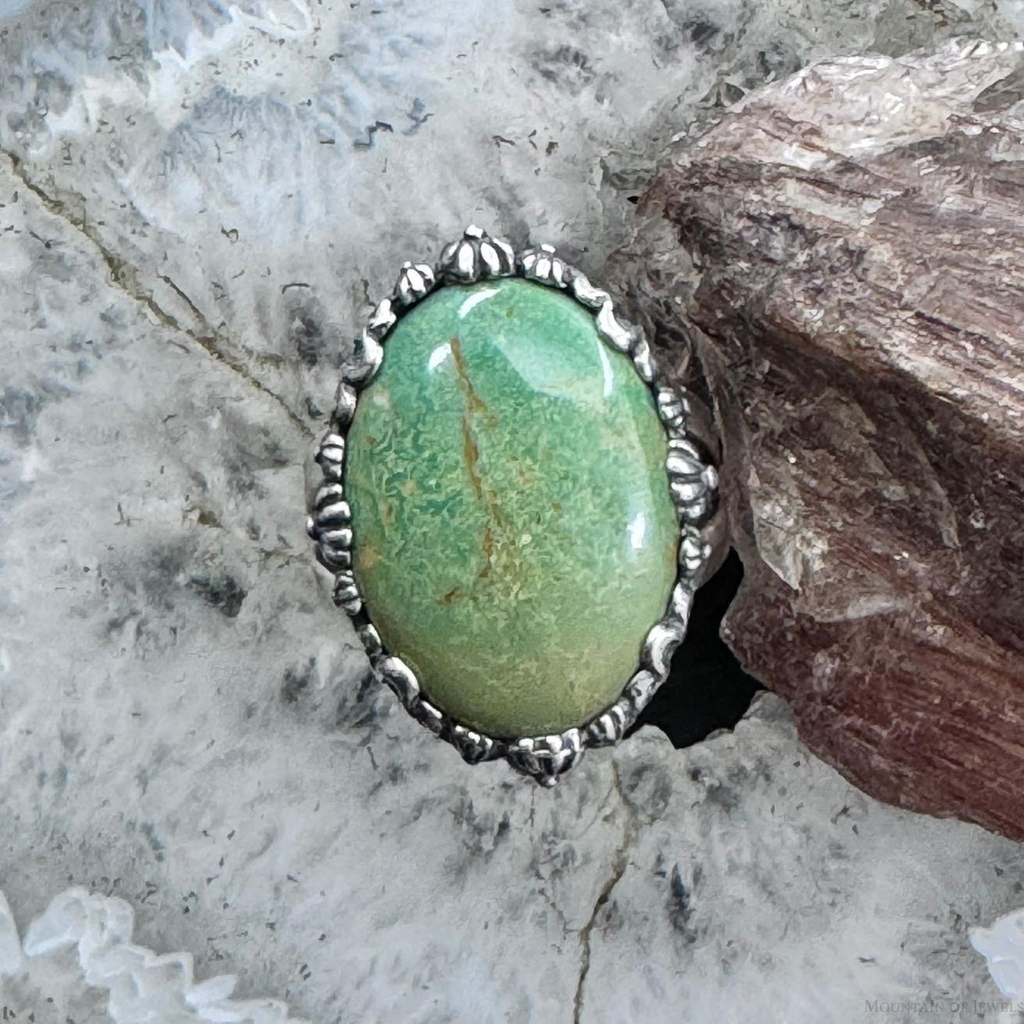 Carolyn Pollack Sterling Silver Oval Green Turquoise Decorated Ring Size 8 For Women