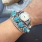 Vintage Steven B Native American Silver Rough Turquoise Watch Bracelet For Women