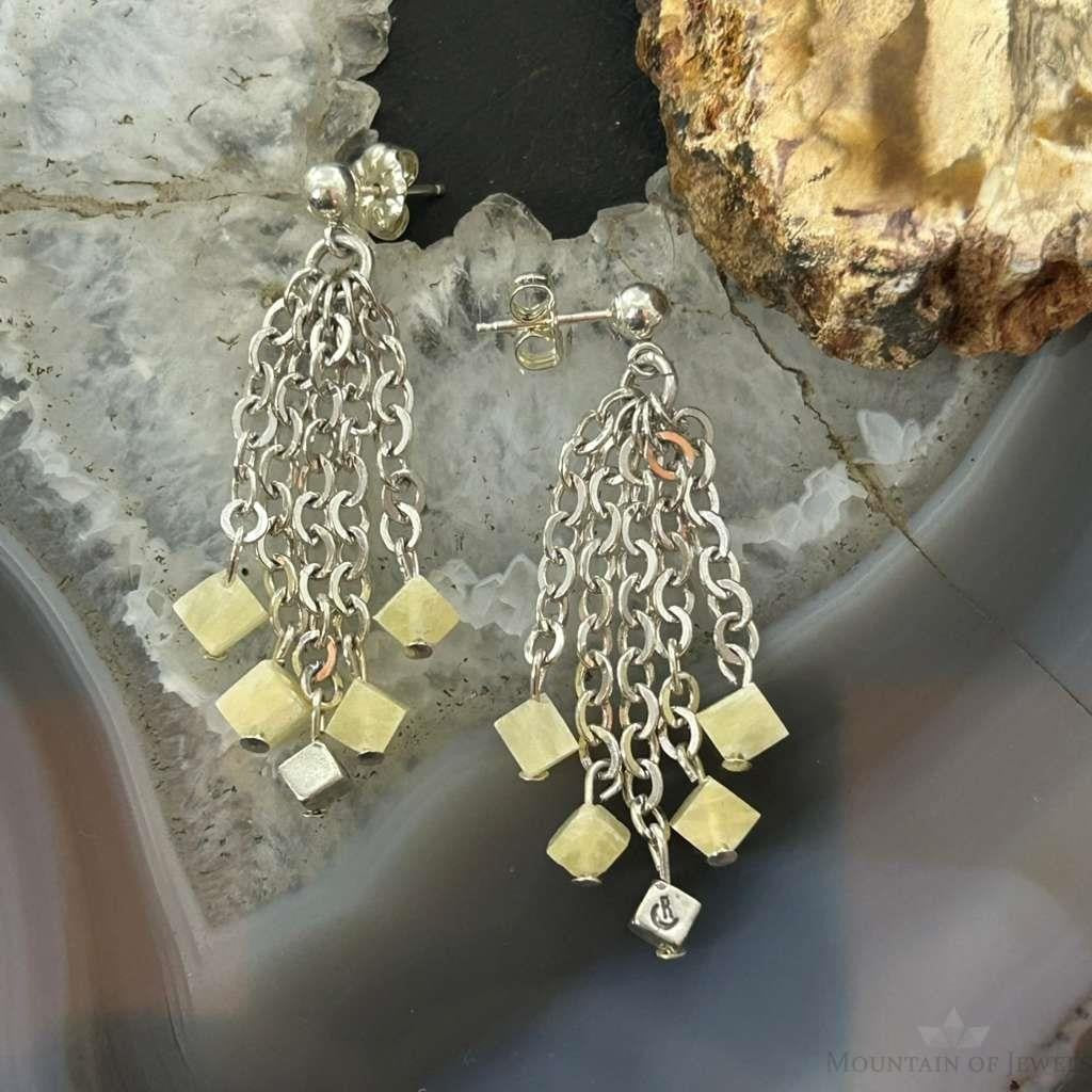 Carolyn Pollack Sterling Silver Tiny Creamy Stone Cube Bead Chandelier Earrings For Women