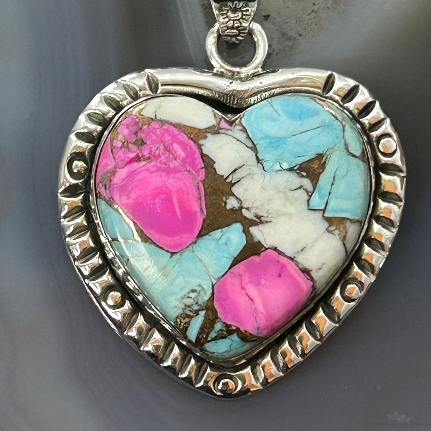 Sterling Silver Southwestern Style Cotton Candy Heart Pendant For Women #4