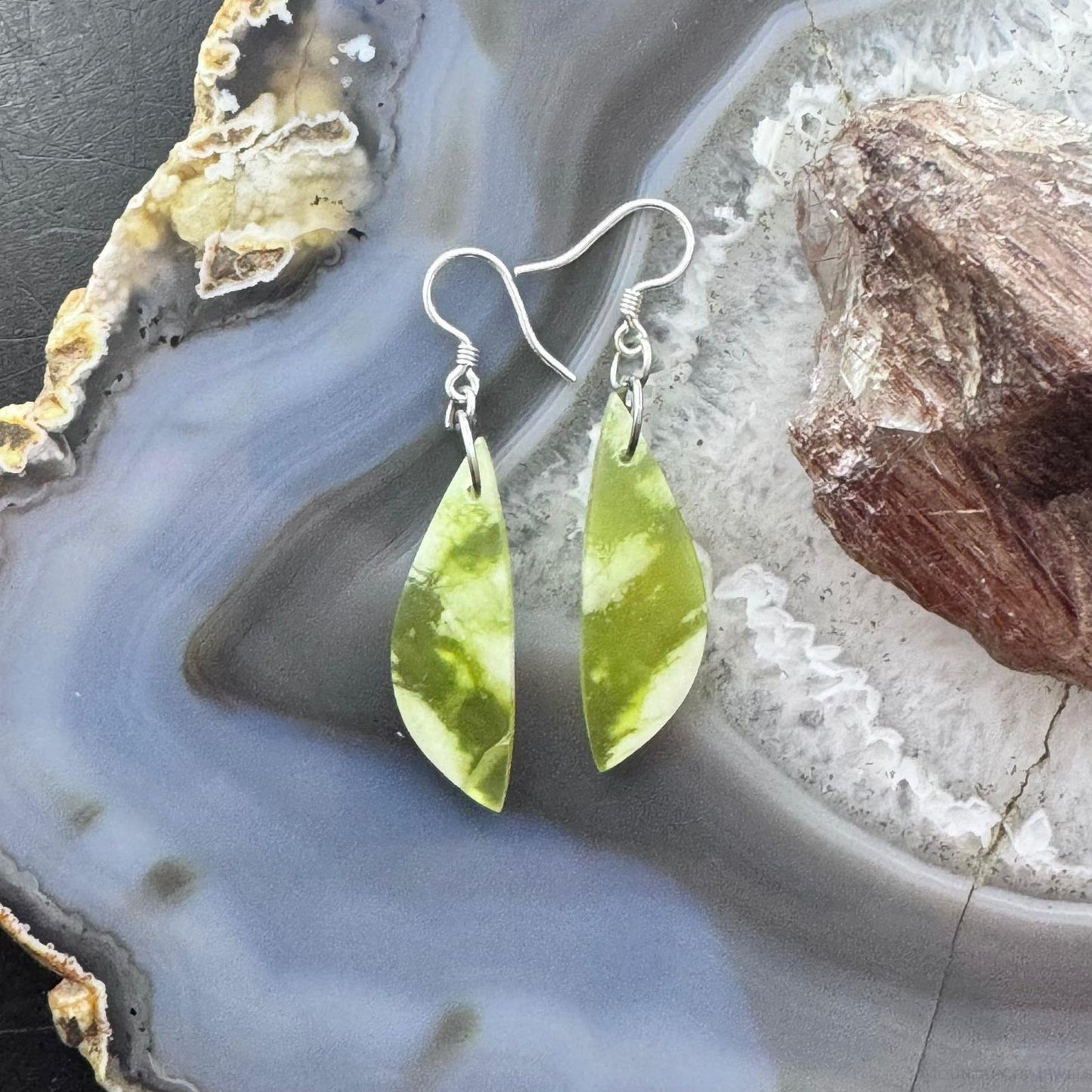 Sterling Silver Half-moon Shape Vesuvianite Slab Dangle Earrings For Women #234