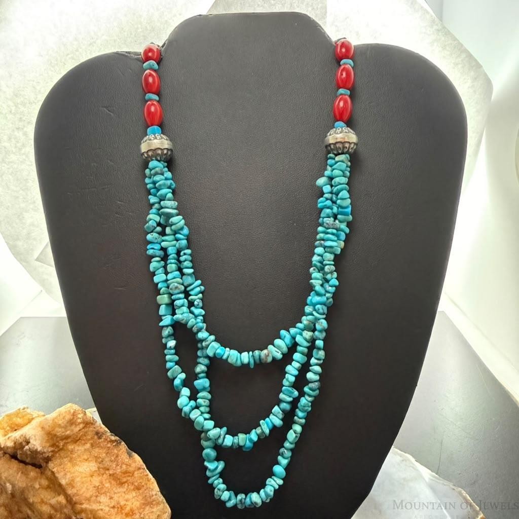 Carolyn Pollack Sterling Silver Turquoise & Red Jasper Beads 24" Necklace For Women