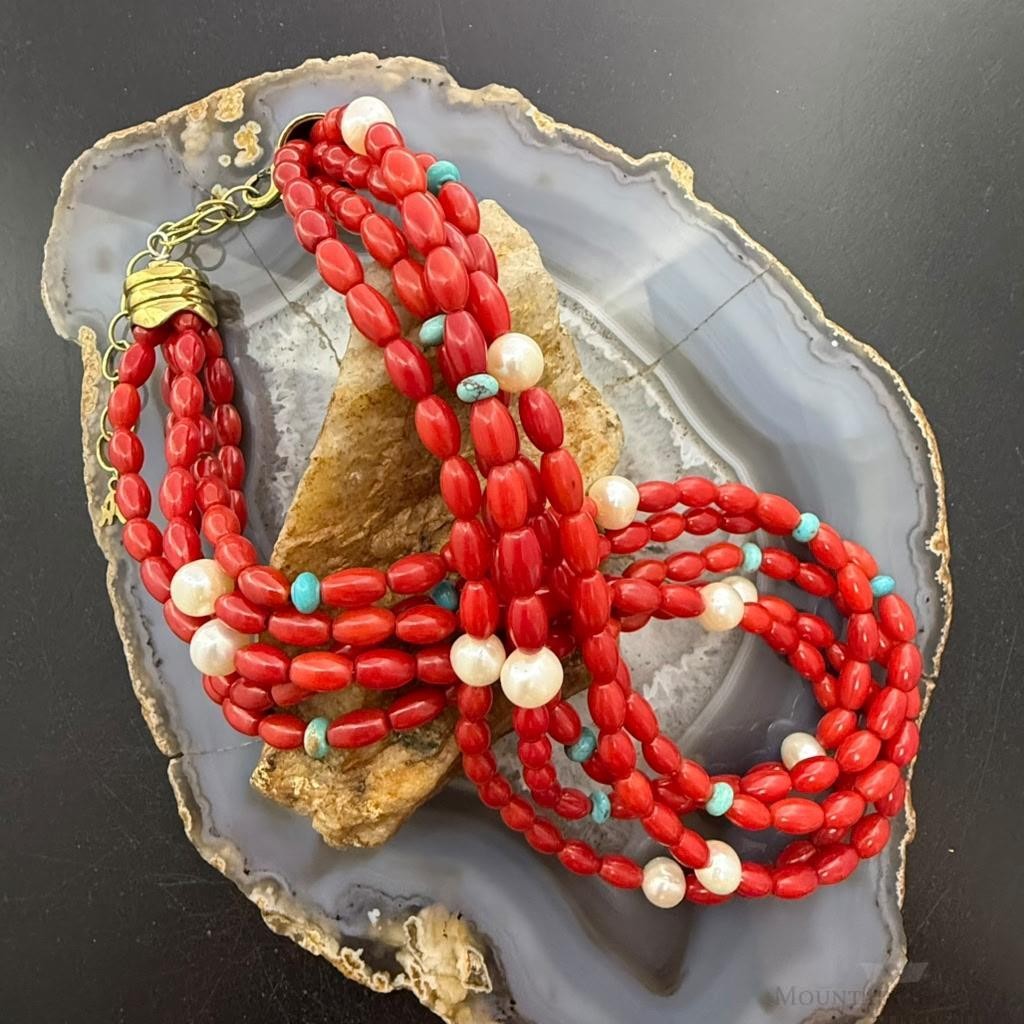 Carolyn Pollack Brass 5 Strands Red Jasper Beads 17"-20" Necklace For Women