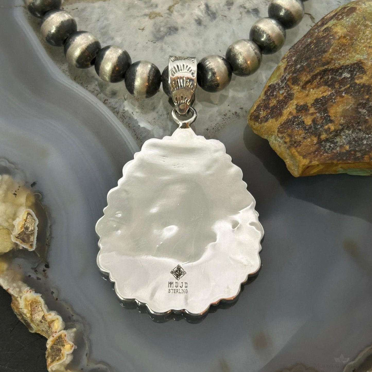Sterling Silver Southwestern Emerald Valley Turquoise & Spiny Oyster Cluster Pendant For Women