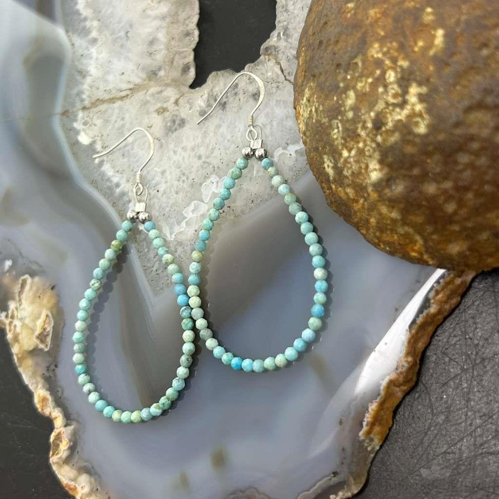 Sterling Silver Faceted Turquoise Hoop Dangle Earrings For Women