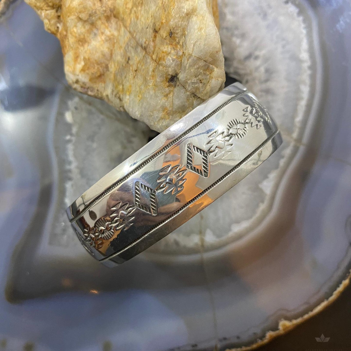 Vintage Native American Sterling Southwestern Motif Stamped Bracelet For Women